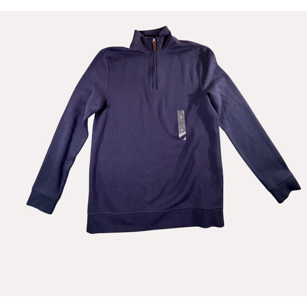 Tasso Elba Mens Navy Blue 1/4 Zip Pullover Sweater Small Cotton Blend Made In Ca